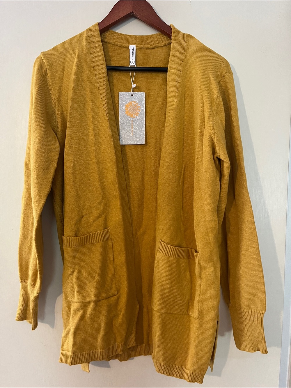 Open-Front Mustard Cardigan with Pockets - Unbranded